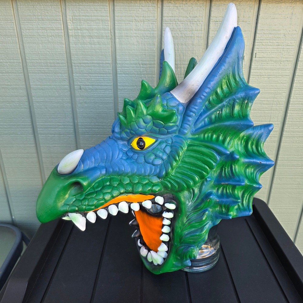 Full Head Dragon Latex Mask Adult One Size Green Blue Fantasy Costume Accessory